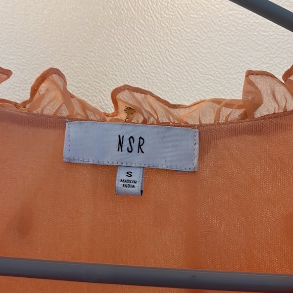 Peach chiffon w/ gold polka dots ruffled dress - Picture 2 of 4